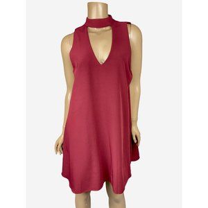 GB Fan Favs Burgundy Tent Dress Size M Sleeveless Choke Collar V-Neck Front/Back